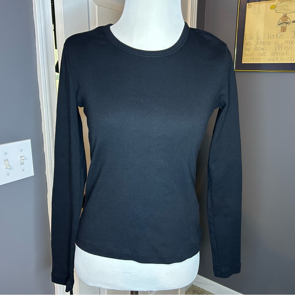 All Saints Stevie Long Sleeve Black T Shirt Organic Cotton Size Medium